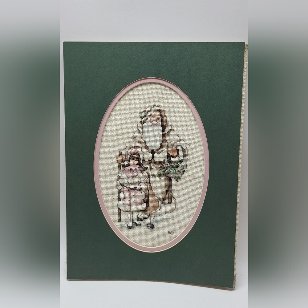 Vintage 1987 Leisure Arts Primitive Nativity Santa Claus Cross Stitch COMPLETED